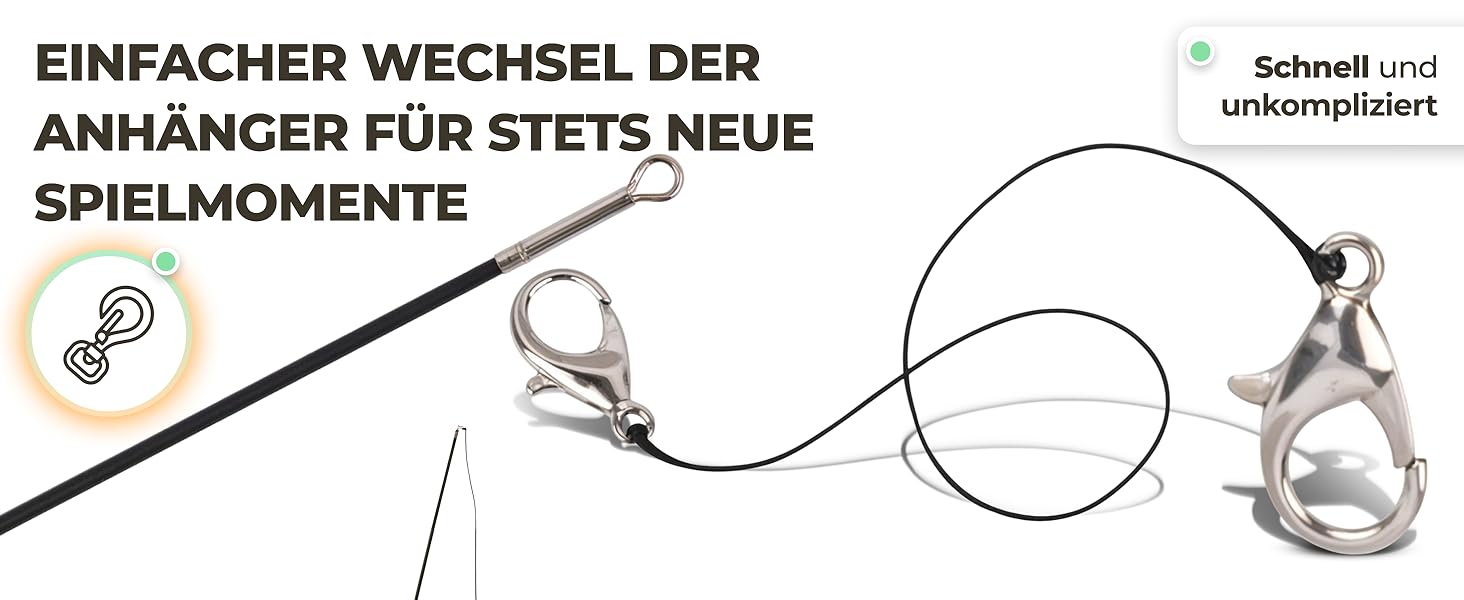 BuddyPaws® Паличка-пір'їна для котів Stabil – Інтерактивна іграшка з 4 пір'ями та котячою м'ятою, висувна 42-104 см, гнучка, з запасним шнуром, аксесуари для котів