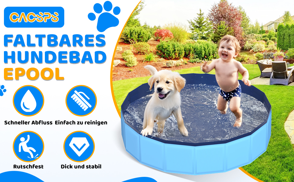 Складний басейн для собак CACSPS, 221 x 30,5 см, дитячий басейн з жорсткого пластику, неслизька ванна для собак на вулиці, задній двір, складний басейн для собак, дітей, домашніх тварин (Актуалізований, блакитний, 120 см)