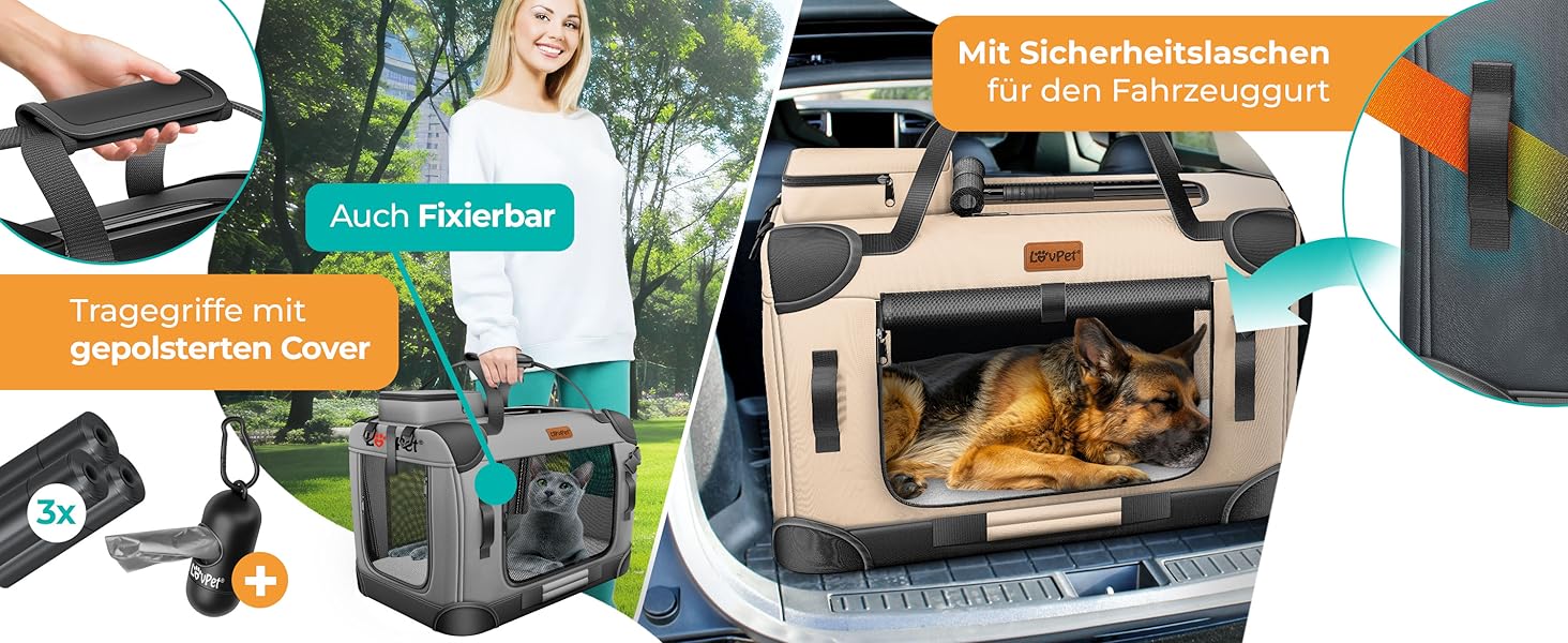 Транспортна переноска для собак та котів XXL 92x64x64 см | Переноска для тварин з мискою та плечовим ременем | Для котів та собак, сірого кольору