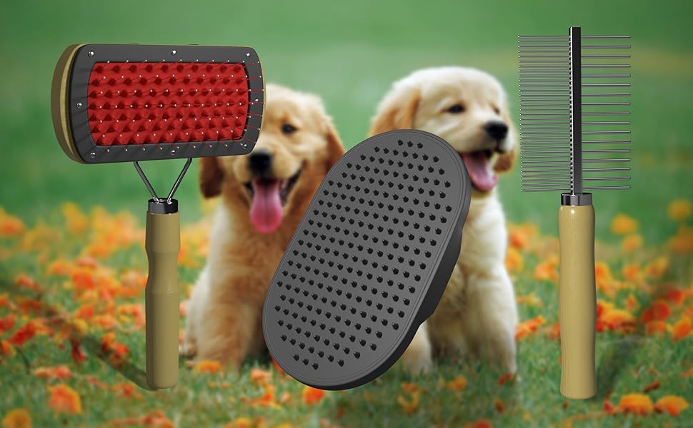 Набір щіток для собак та котів преміум-класу 3 в 1: щітка, зчесалка, гребінець | Для довгої, короткої шерсті, підшерстка