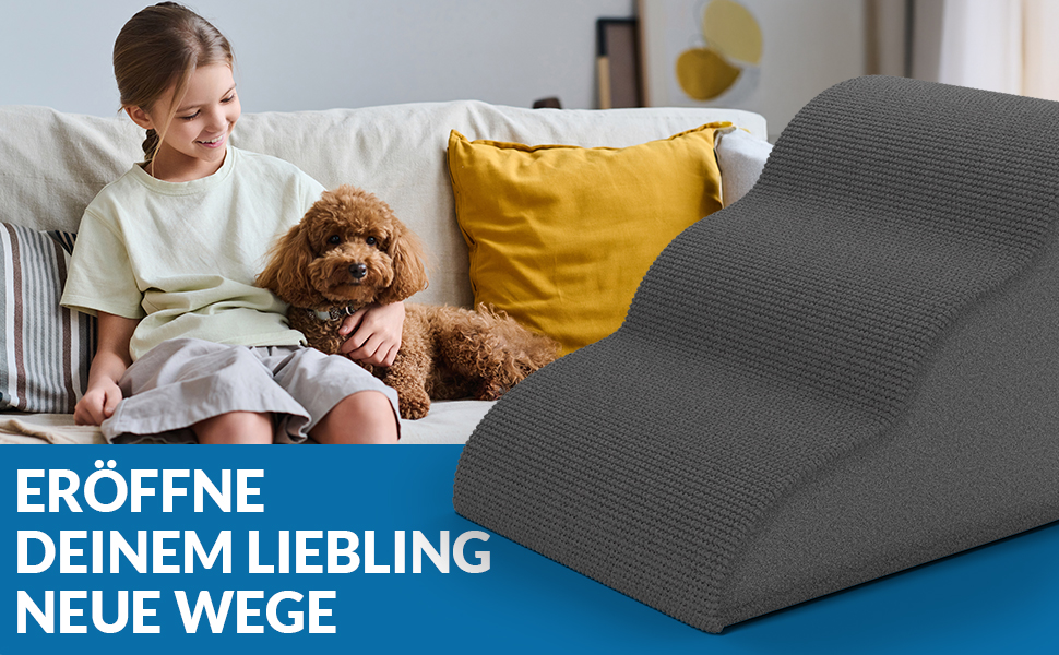 Сходинка для собак Nuraya: 3 сходинки, 40 см, з антиковзким покриттям. Підходить для маленьких собак та котів. Зручна для доступу до диванів та ліжок. Легко миється.