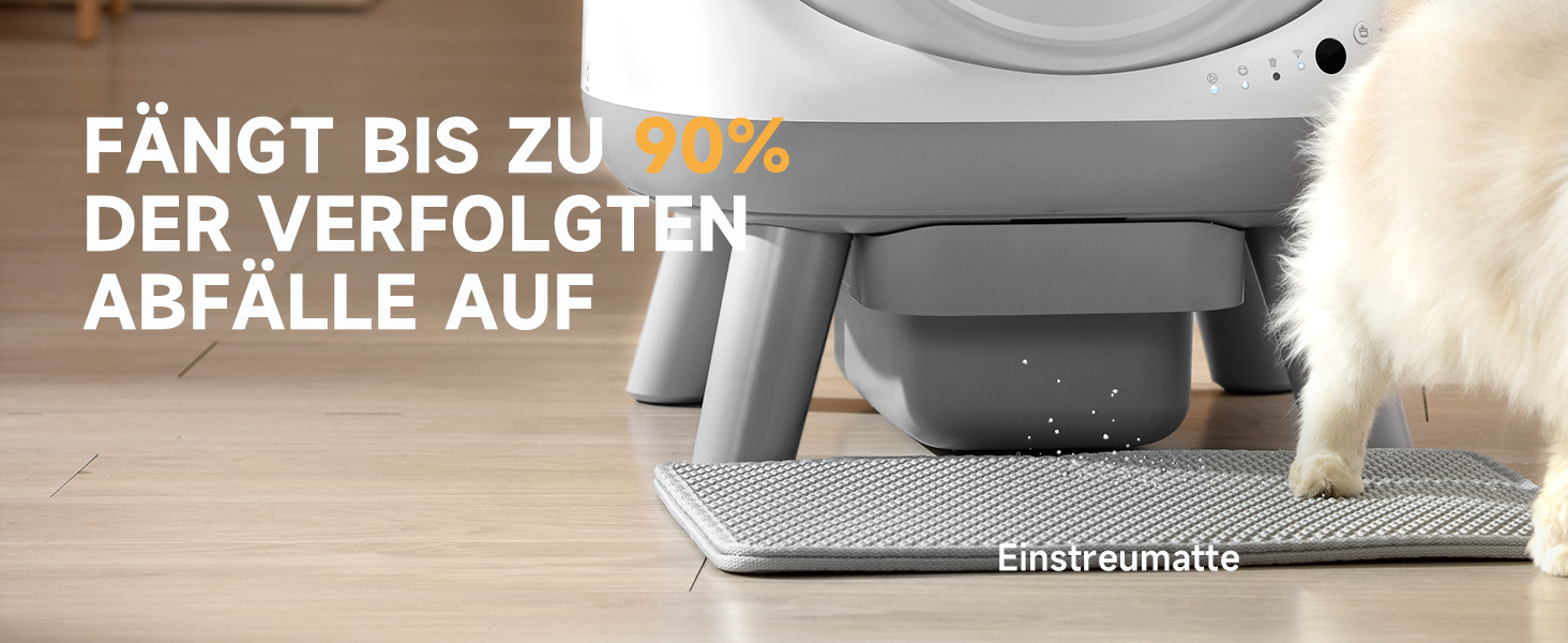 Автоматичний лоток для котів ELS PET з самоочищенням, захистом від розльоту, керуванням через додаток, без запаху, з килимком для котячого туалету та пакетами для сміття (для кількох котів) (Чорний та Сірий) (Білий Сірий)