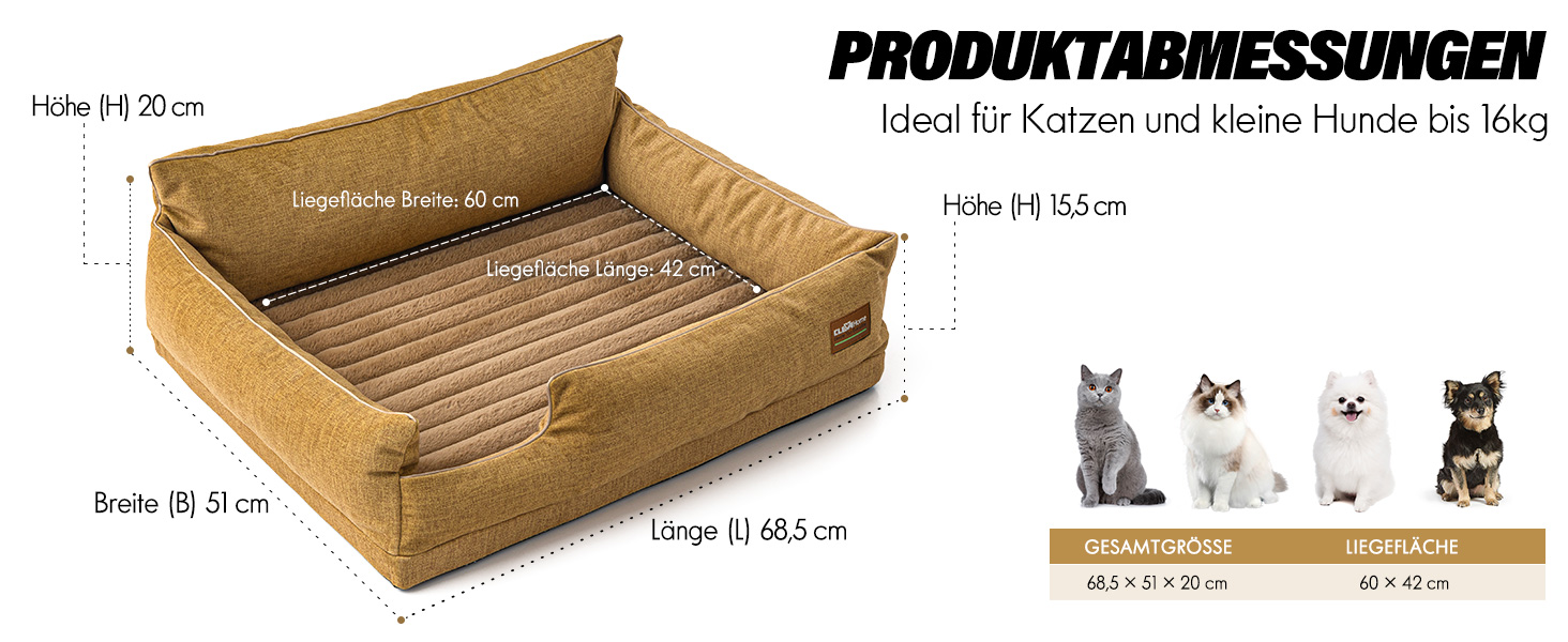 ClevaHome Ортопедичне собаче ліжко/софа для маленьких собак та котів – водовідштовхувальний та пральний чохол, неслизьке дно, комфортне ліжко з піною типу 