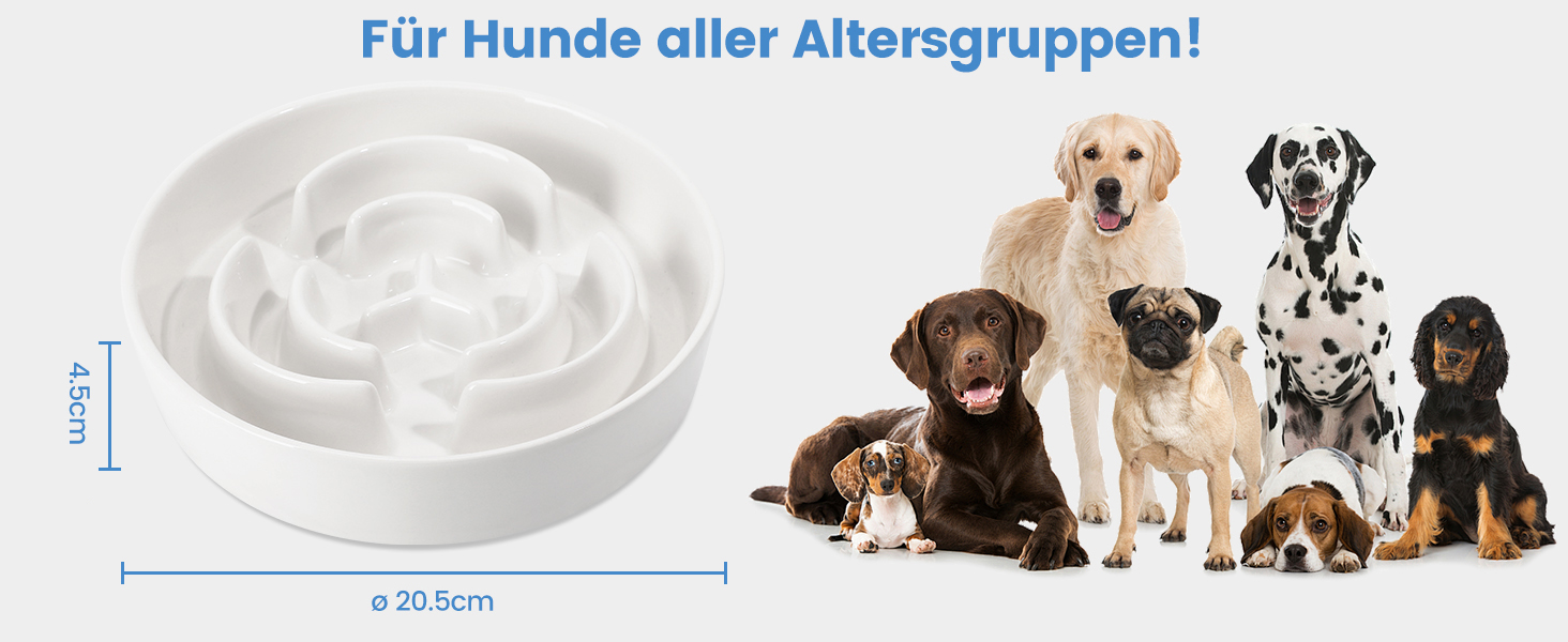 Антислизька годівниця для собак, Slow Feeder, кераміка, Ø 20.5 см, для середніх та великих собак, миюча, безпечна для їжі (біла)