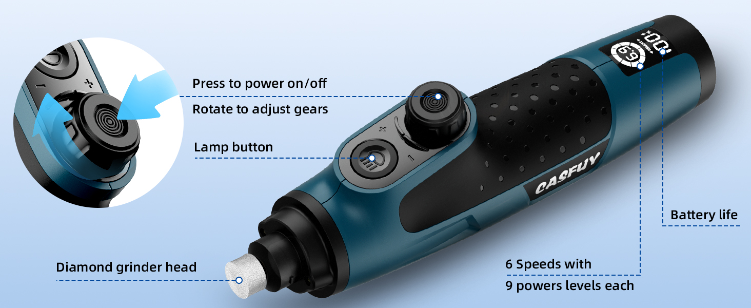 Шліфувальник кігтів для собак Casfuy Smarter Krallenschleifer 6-ступінчатий – 50% потужніший, з LED-підсвіткою, тихий, перезаряджається, для собак та котів різних розмірів, темно-синій