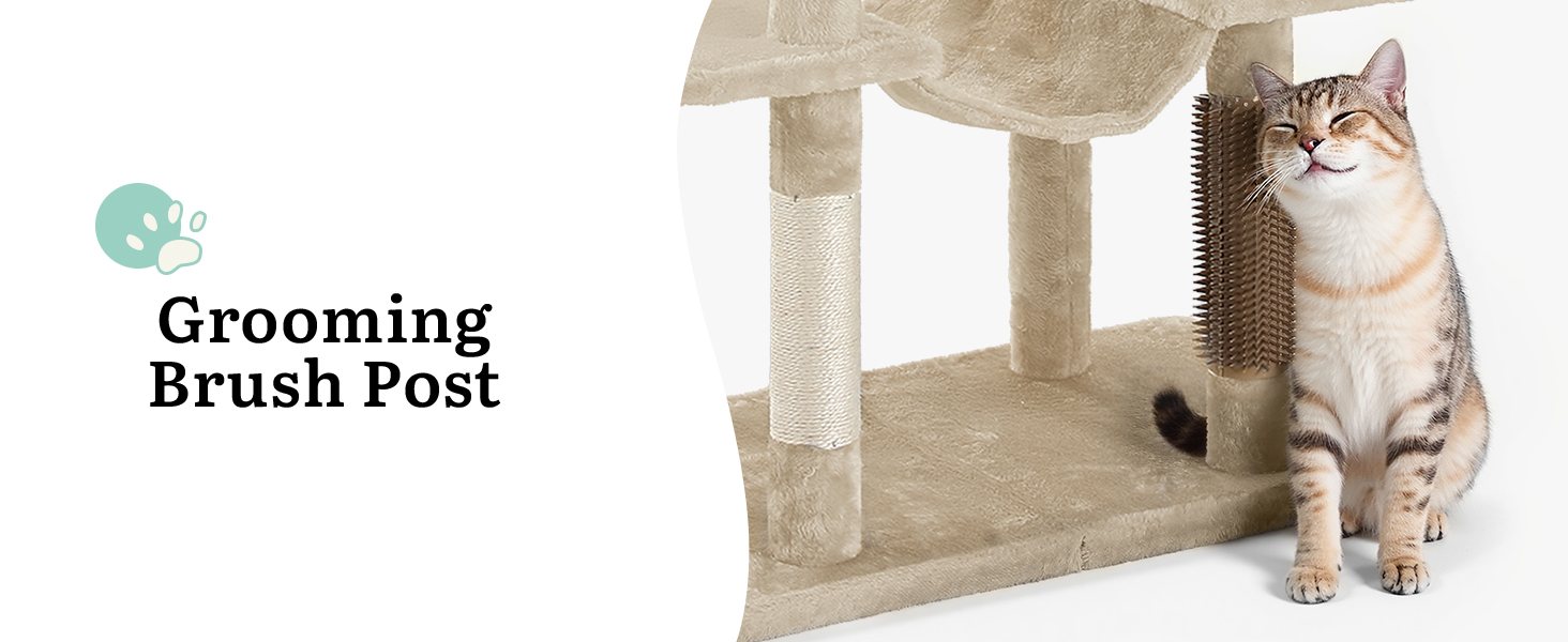 Драбина для котів YITAHOME - кігтеточка, будиночок, велика платформа, товсті стовпи (11 см), м'яке ліжко, 50 x 50 x 157 см (Бежевий)