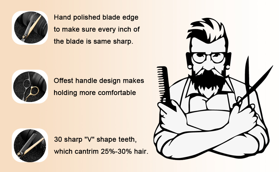 Професійний набір перукарських ножиць для стрижки волосся, витончення та стрижки тварин (золото, чорний)