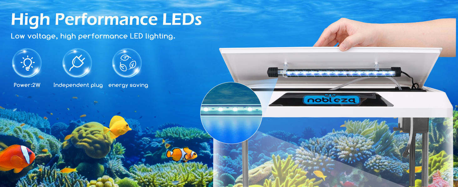 Акваріум Nobleza 54L Комплект: нано-акваріум з LED-підсвічуванням та фільтром, білий