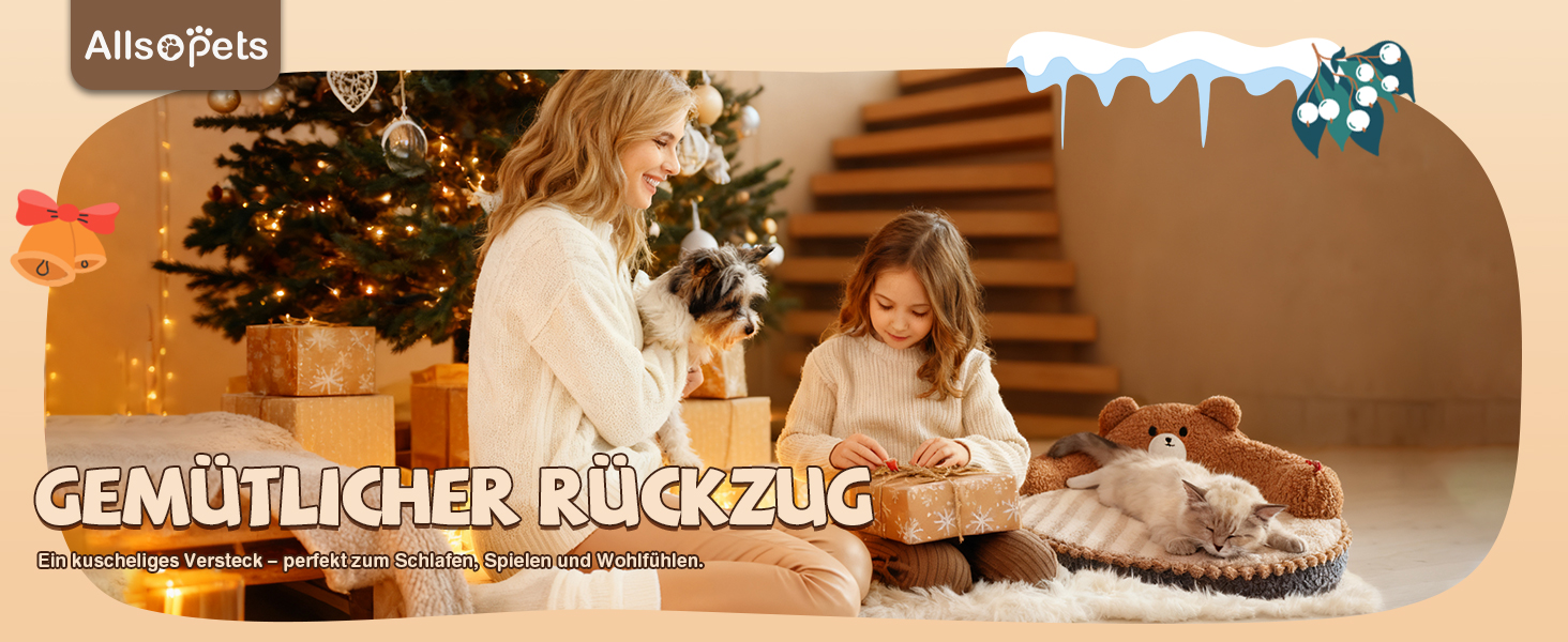 ALLSOPETS Крісло-лежанка для котів, пухнасте, тепле, кругле, для дому, знімний, пральний, для котів, кошенят та маленьких собак (Мокко Браун)