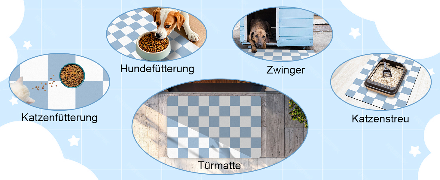 Килимок для котячого/собачого корму BLESWIN - антиковзаюча підстилка під миски для тварин, чорно-білий, 51x30,5 см