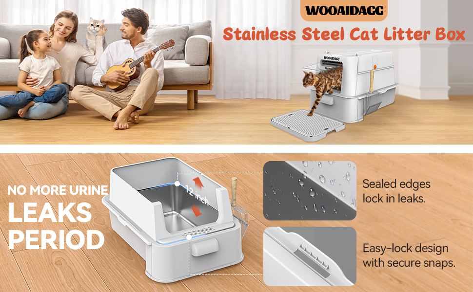 Торгівля для котів Wooaidagg з нержавіючої сталі з контролем запаху, модульна конструкція, легко чистити, розмір XL, підходить для всіх котів (темно-сірий)