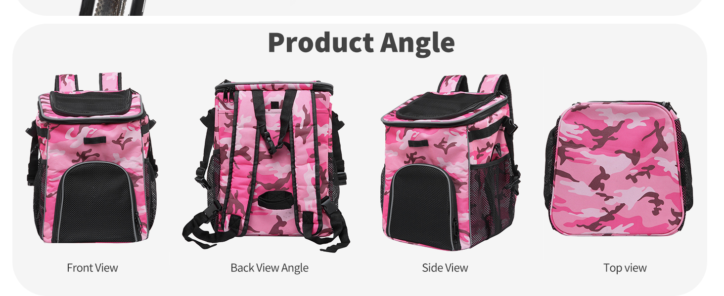 PETCUTE Фарбований велосипедний кошик для собак та котів, дихаючий, з світловідбиваючими смугами, камуфляж рожевий