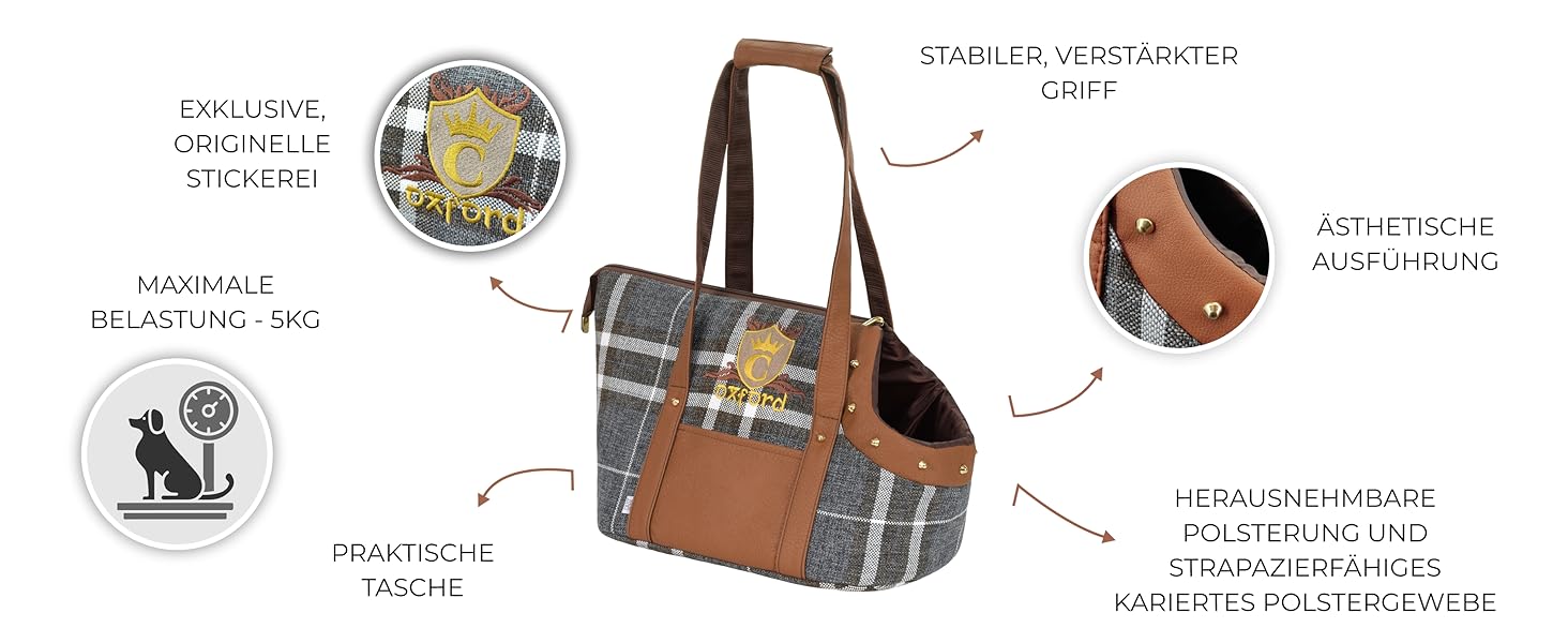 CAZO Oxford переносна сумка-переноска для собак та котів, 30x40x24 см, коричнева в клітинку, LXD1001