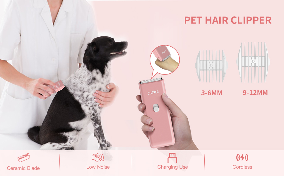 Набір для догляду за тваринами: професійна машинка для стрижки собак та котів, безшумна, акумуляторна, рожева