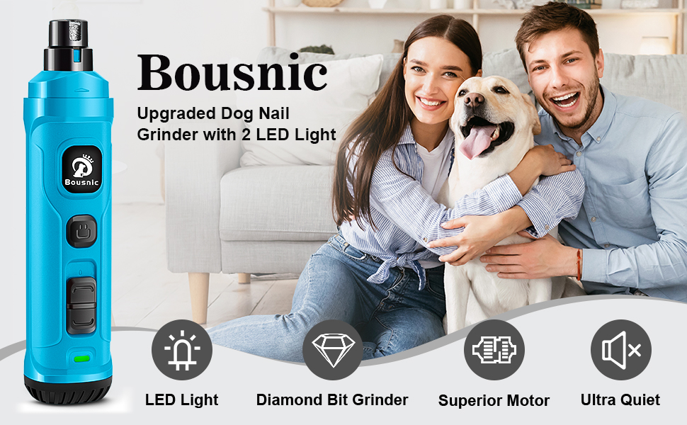 Шліфувальник для собак Bousnic Krallenschleifer: тиха електрична пилка для нігтів з LED-підсвічуванням, 2 швидкості, для собак та котів