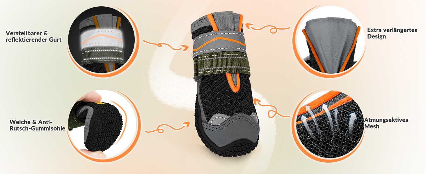 Зручні собачі черевики для захисту лап, 2 шт. - дихаючі, з антиковзкою підошвою та світловідбиваючим кріпленням. Підходять для собак маленьких, середніх та великих порід. Ідеально для спорту та прогулянок на відкритому повітрі (Чорний, розмір 8). Ширина лапи 7.1-7.6 см