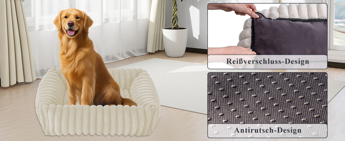 Крісло-ліжко для собак маленьких та середніх порід, 50x48x15 см, миється, кошик з антиковзким покриттям, бежевий/кремовий колір