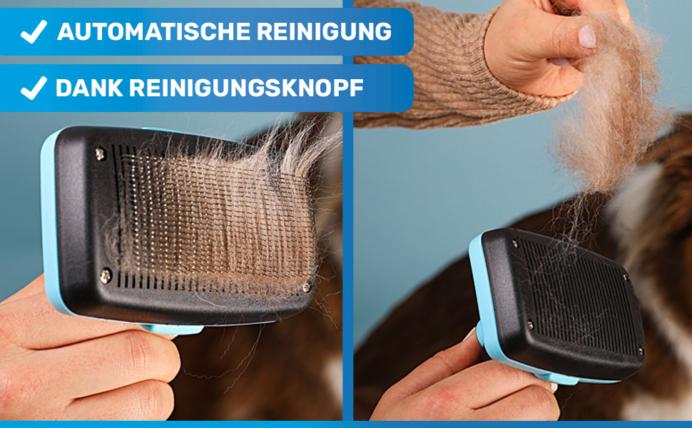 Щітка для собак та котів BluePet для довгої шерсті 2.0: видаляє підшерсток, ковтуни та вузли. З кнопкою для очищення. Для щоденного використання (Блакитна)