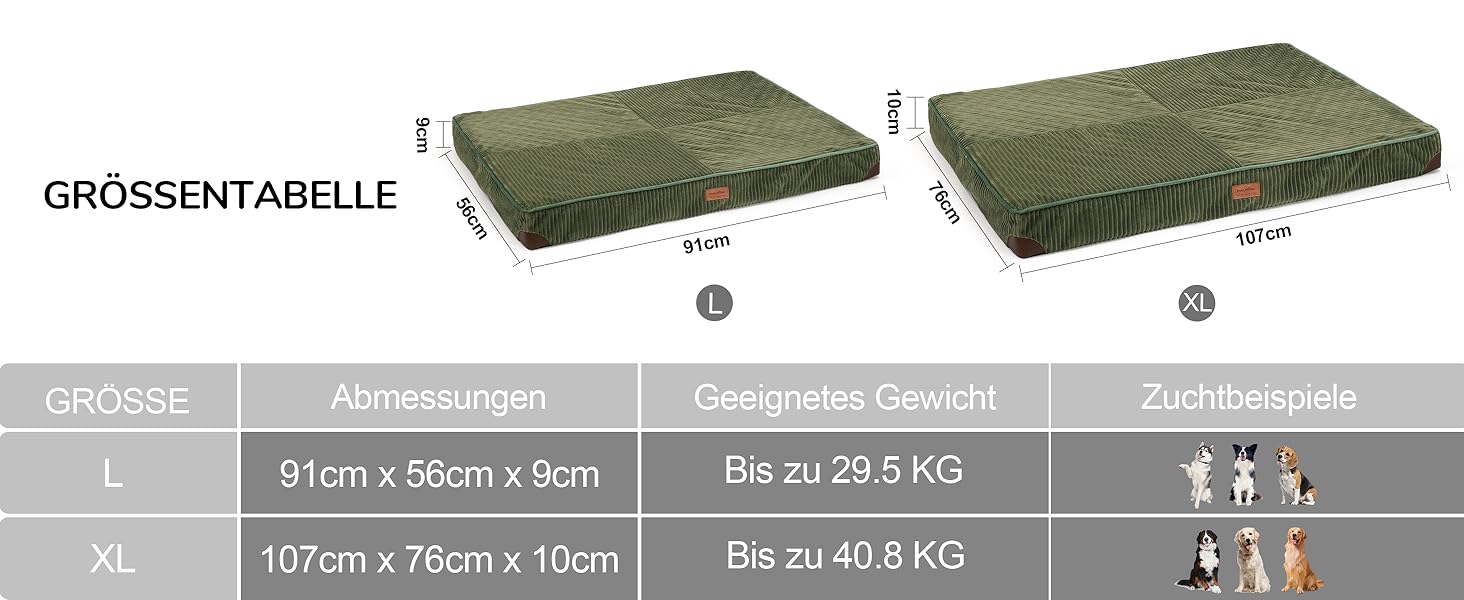 Ортопедичне ліжко для собак FUKUMARU - 91x56x9 см, зелене, з водонепроникним шаром, м'яке, антиковзне. Ліжко для собак, килимок, матрац