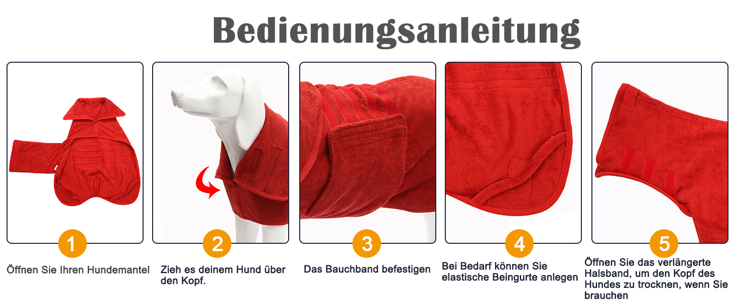 Рушник для собак Geyecete з мікрофібри, рушник для собак, що швидко сохне, для собак середніх розмірів, червоний, L