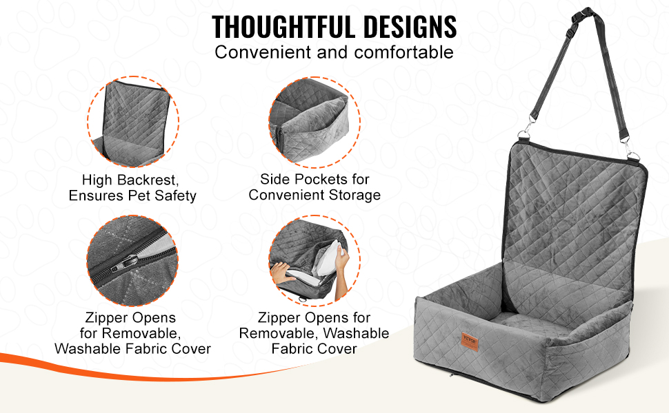Автокрісло для собак VEVOR - підйомник для собак у машину з кишеню, страхувальний поводок, наповнювач з губки та PP-бавовни, автоліжко для собак малого та середнього розміру до 18 кг