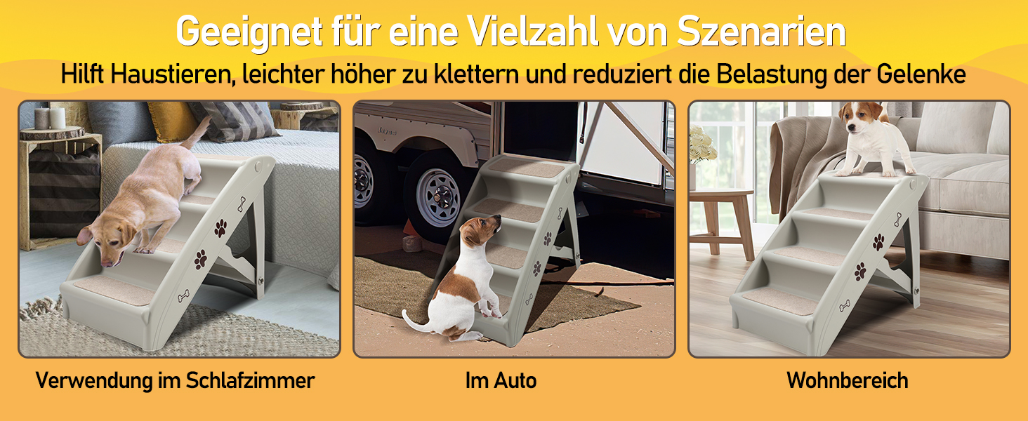 Сходинка для собак Vigevee: складана, 4 ступені, 48.5 см, до 75 кг, з антиковзним покриттям для собак та котів