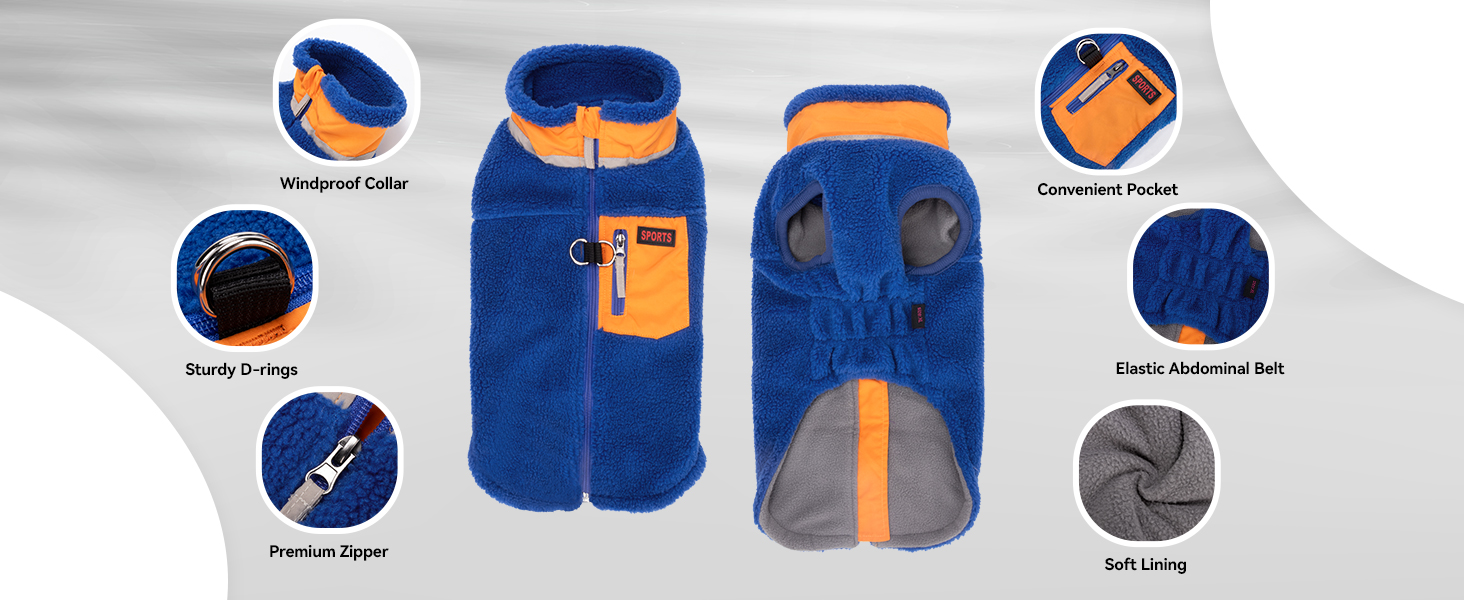 Зимова куртка для собак FeiaX Ware з флісу, тепла жилетка для собак, одяг для собак, жилетка для цуценят для маленьких та середніх собак (Блакитний, XXL)