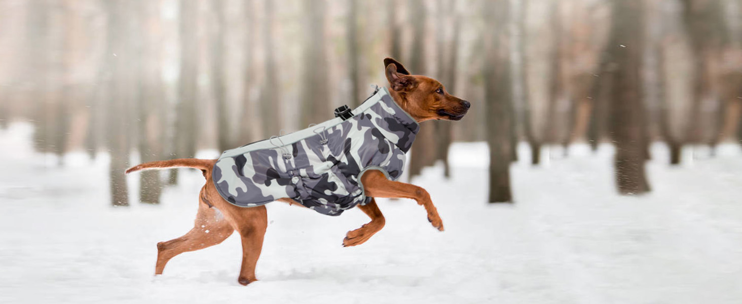 Водонепроникний теплий зимовий одяг для собак - куртка з отвором для шлейки, з відбиваючими смугами, для малих, середніх та великих собак, колір: сірий камуфляж, розмір: S