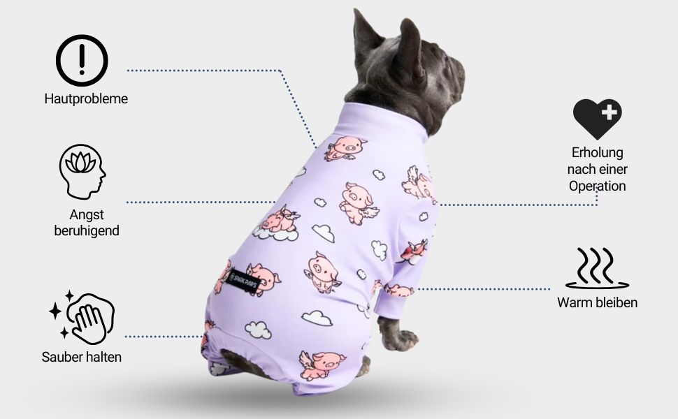 Піжама для собак Spark Paws, ультрам'яка, 4-стороння еластичність, для відновлення після операції, спальний костюм-комбінезон для маленьких, середніх та великих собак, When Pigs Fly, L (7-10 кг)