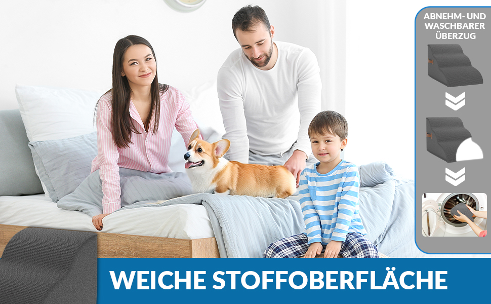 Сходинка для собак Nuraya: 3 сходинки, 40 см, з антиковзким покриттям. Підходить для маленьких собак та котів. Зручна для доступу до диванів та ліжок. Легко миється.