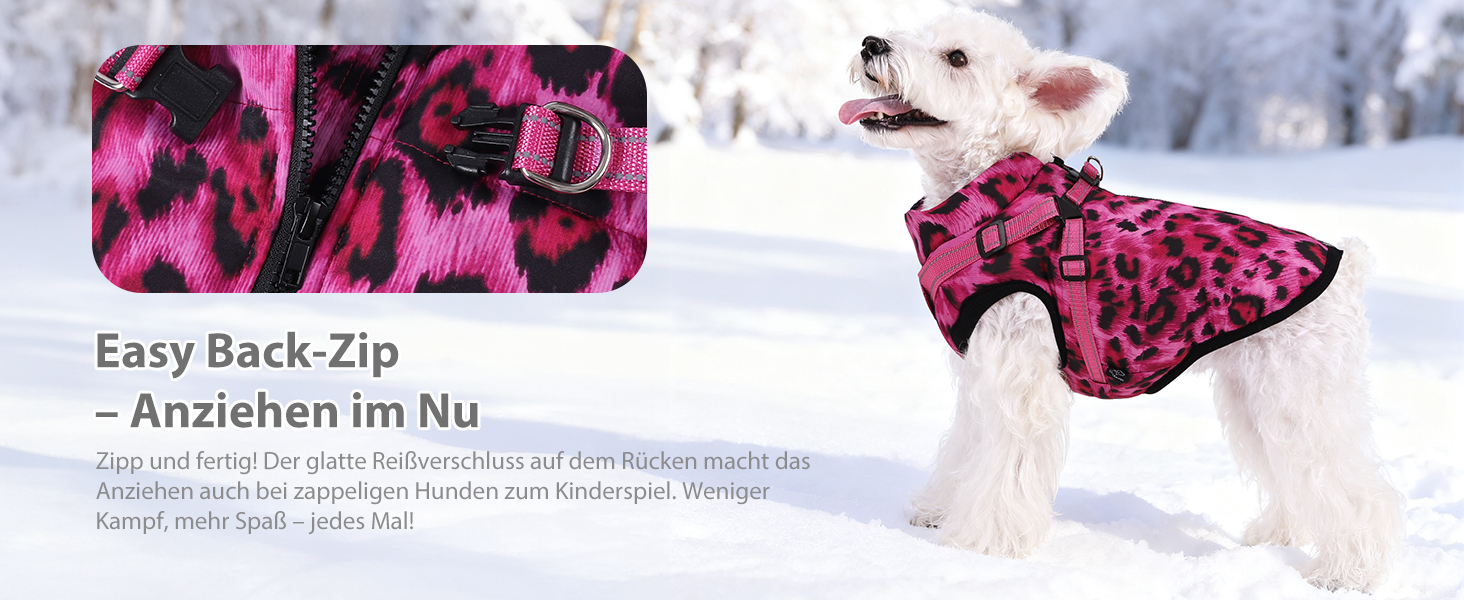 Водонепроникна куртка для собак на зиму з інтегрованим шлейкою та блискавкою. Теплий зимовий костюм для цуценят з леопардовим принтом, червоний (M)