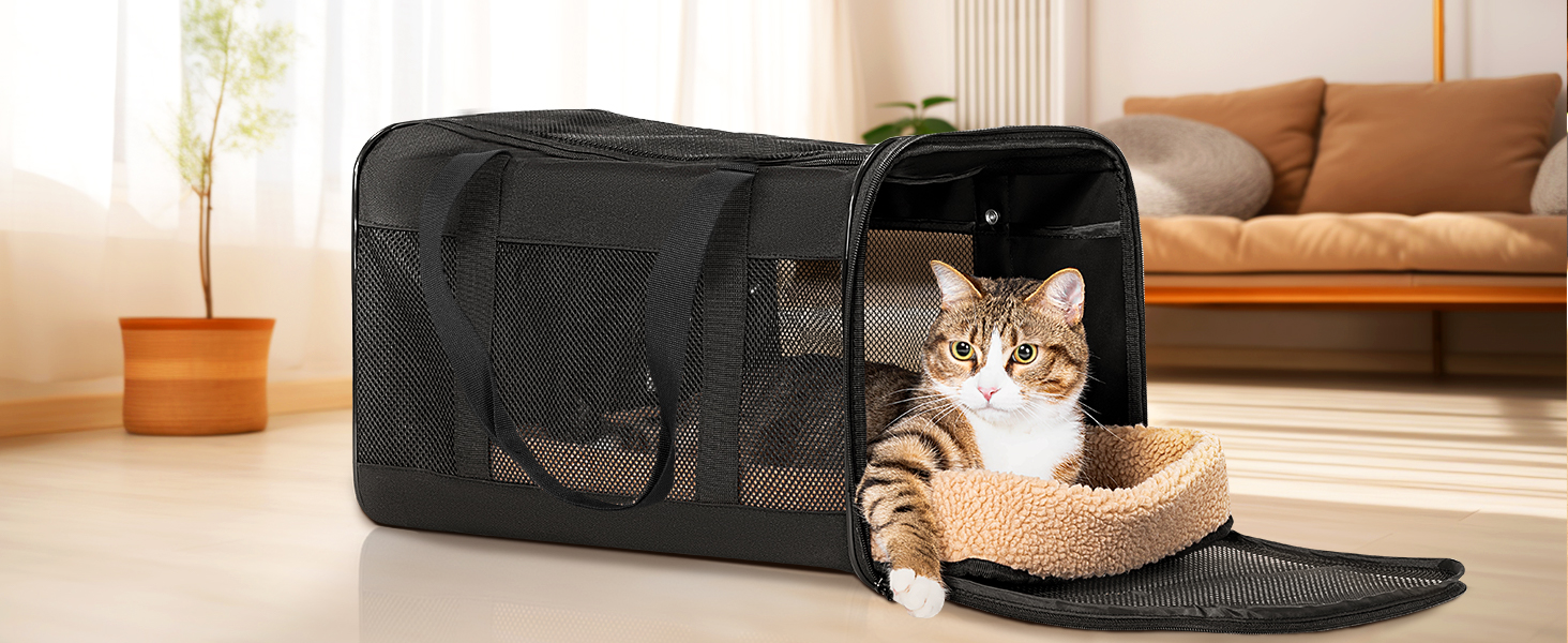 Транспортний бокс для кота/собаки Petsfit, чорний, L+, 48.5x31x31 см, з м'яким килимком