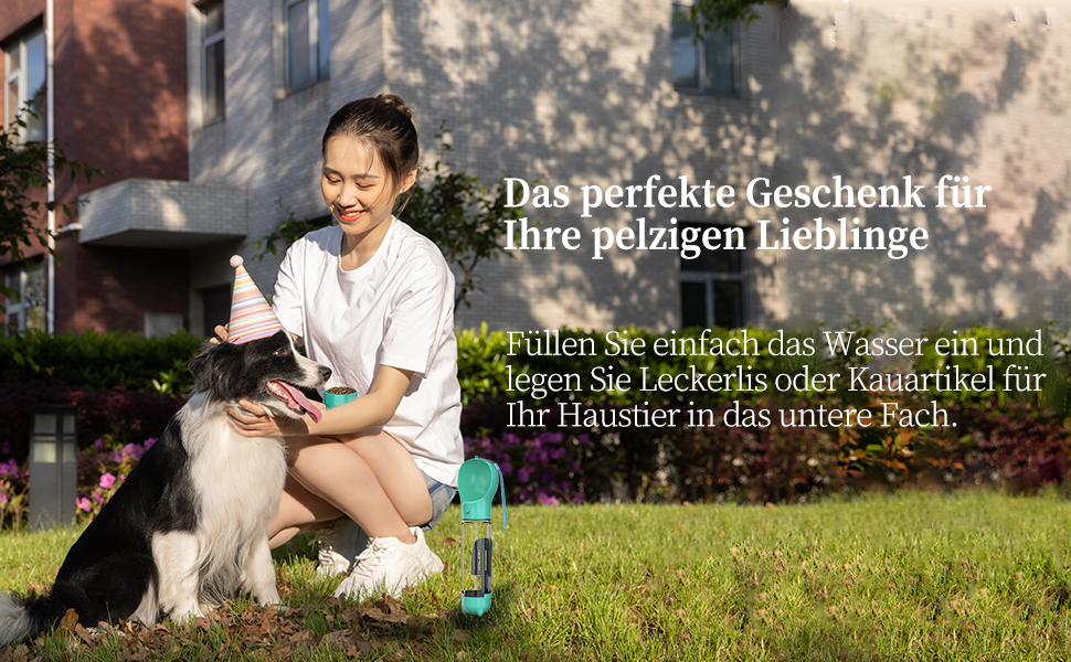 Водяна пляшка для собак Fantasybear 3-в-1 з контейнером для їжі, 300 мл, блакитна. Без BPA. Підходить для великих та маленьких собак та котів. Для прогулянок, подорожей та активного відпочинку.