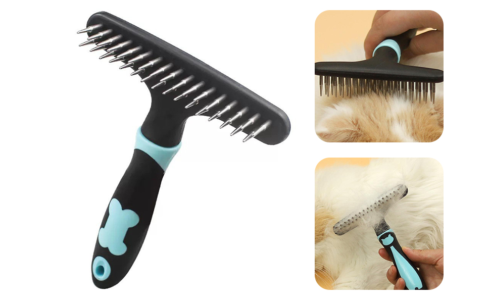 Щітка для вичісування собак, синьо-чорна, гребінець для догляду за шерстю, інструмент для видалення ковтунів, для короткої та довгої шерсті, дворядний