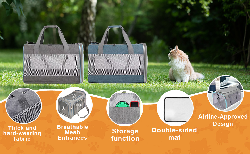 Транспортна переноска для кота KunpengZen, переноска для собаки, складана, з регульованим плечовим ременем, знімним плюшевим матрацом, для котів до 7.5 кг, для подорожей, авто, до ветеринара, блакитна