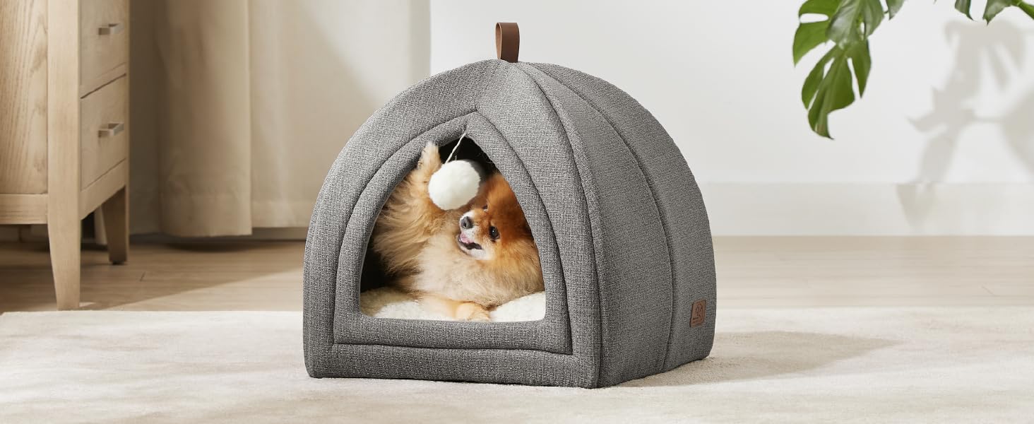 Кішка ліжко BEDSURE велике, 40x40x40 см, кішка печера, знімний плед Sherpa, іграшка, миється, темно-сірий