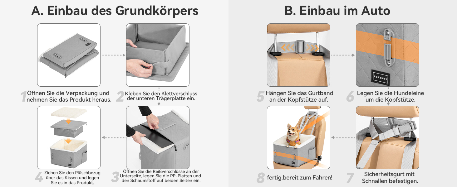 Автокрісло для собак PETFIT, 12.5 см, сіре, до 12 кг