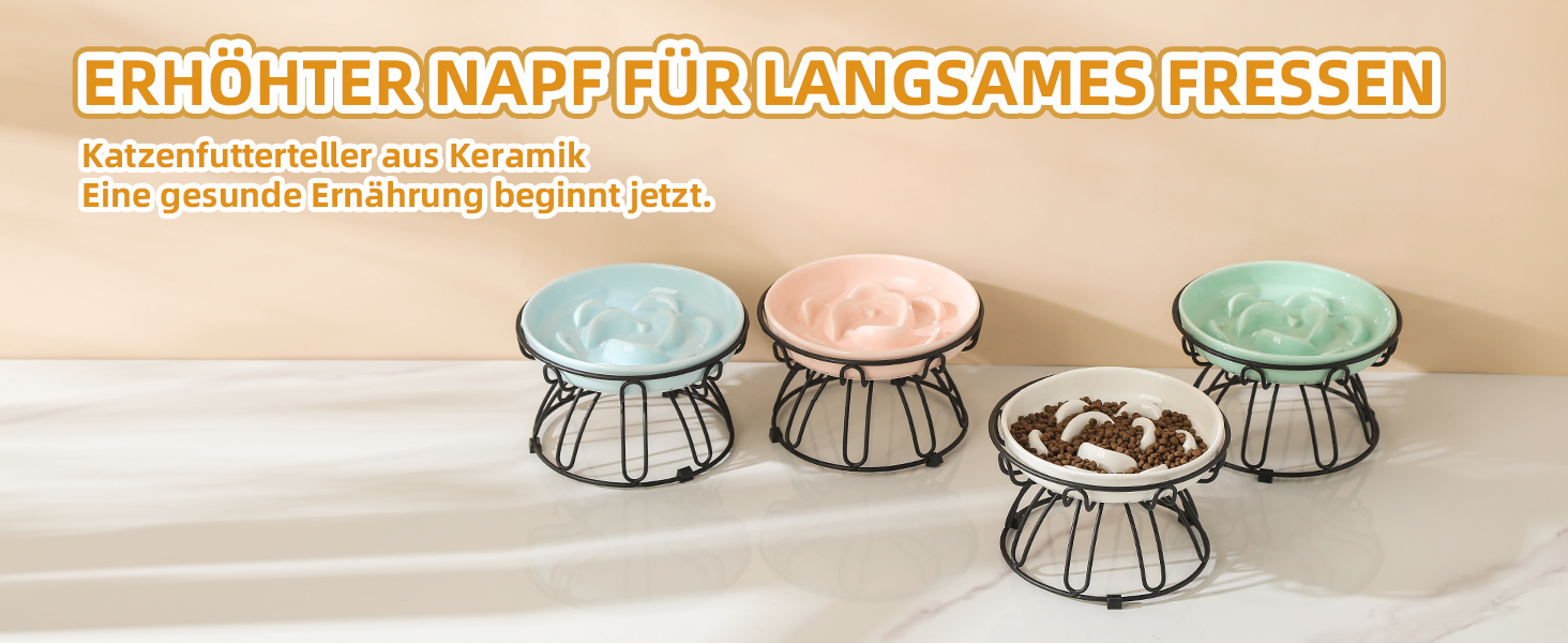 Підвищена годівниця для котів Anti Schling Napf - керамічна миска з антиковзним металевим підставкою, серія Pastel, повільне годування, інтерактивна лабіринтова годівниця, м'ятно-зелений колір