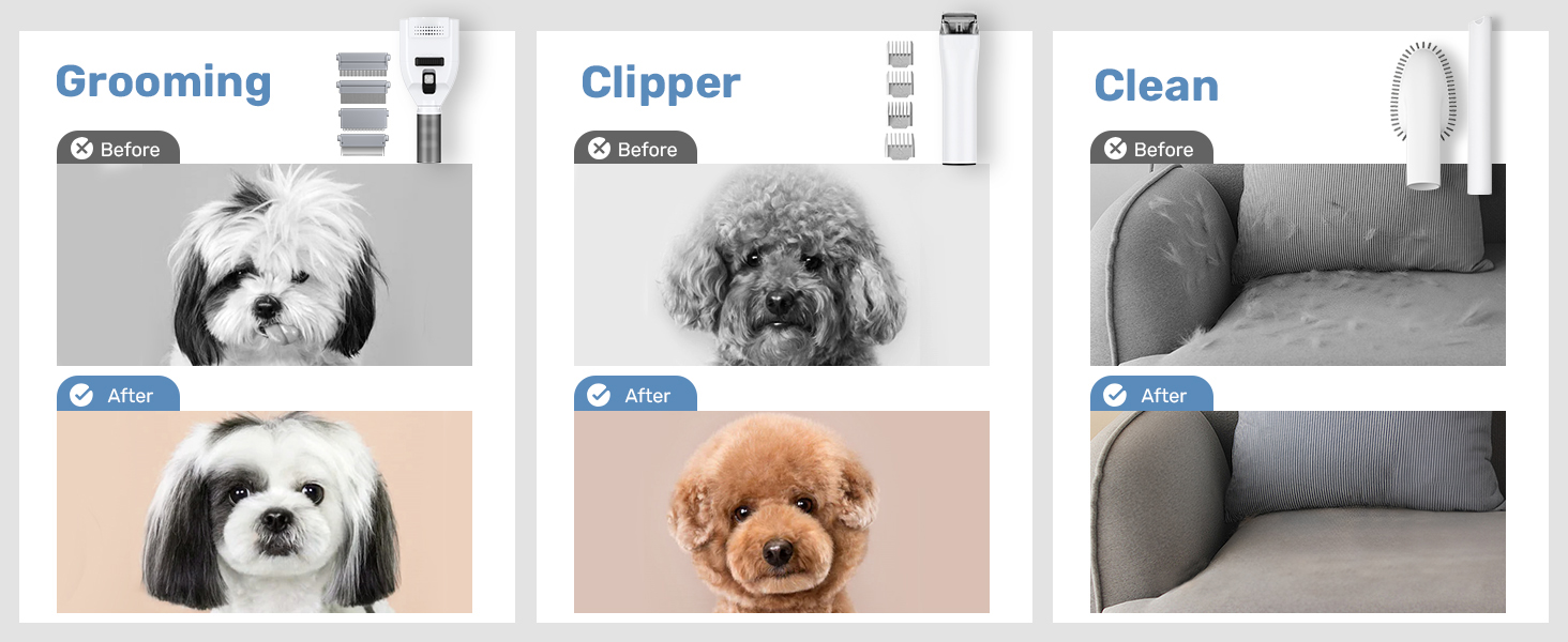 Набір для догляду за тваринами KACNON: шерстьосав'ювач та пилосос 3.3L, 13kPa. Безшумна машинка для стрижки собак та котів. Електрична щітка для тварин. Білий колір