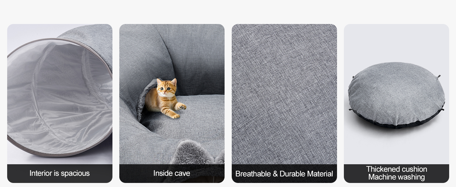 Туннель-ліжко для котів Odoland з м'яким лежком, інтерактивна іграшка з кулькою та шурхотливим тунелем для кошенят, кроликів, цуценят та інших дрібних тварин