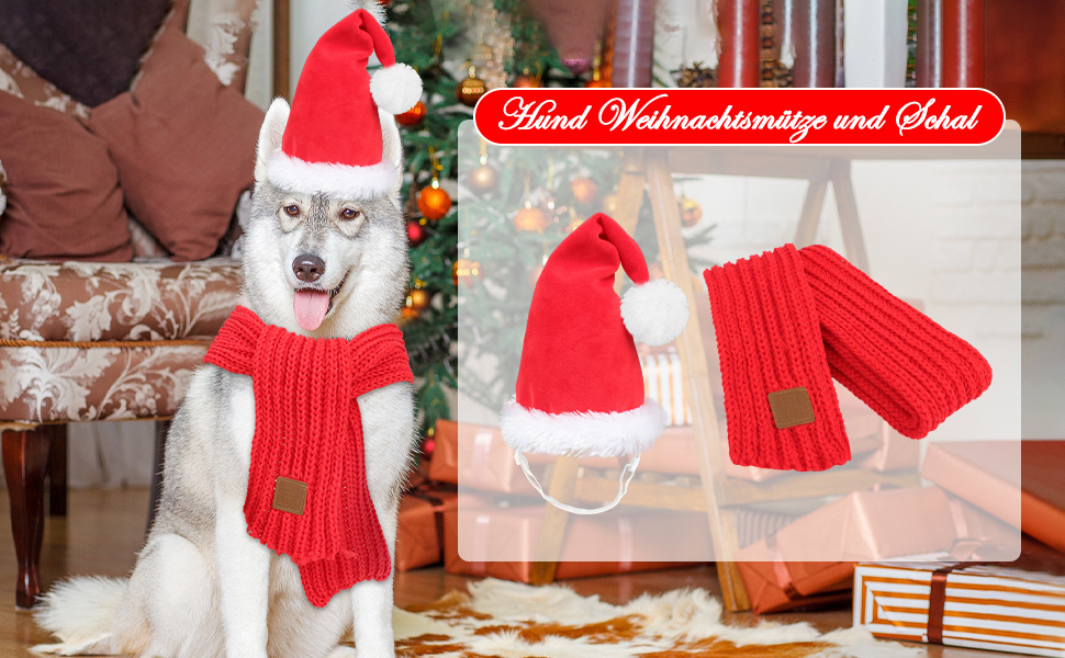 Набір новорічний для собак: шапка та шарф. Новорічний костюм для собак, шапка та шарф для малих, середніх та великих собак. Комплект новорічної шапки та шарфа для тварин.