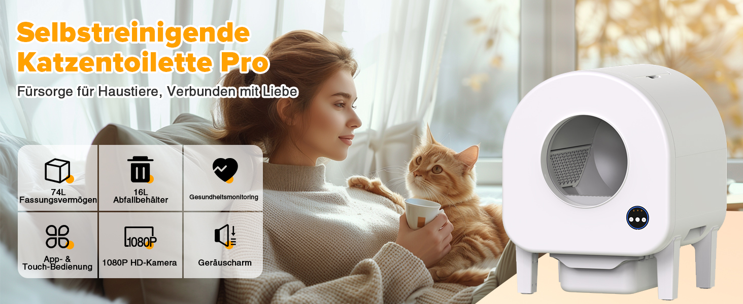 Автоматичний лоток для котів з камерою, 90л, самоочисний, для кількох котів, без запаху, з датчиками, керування через додаток, захист від защемлення