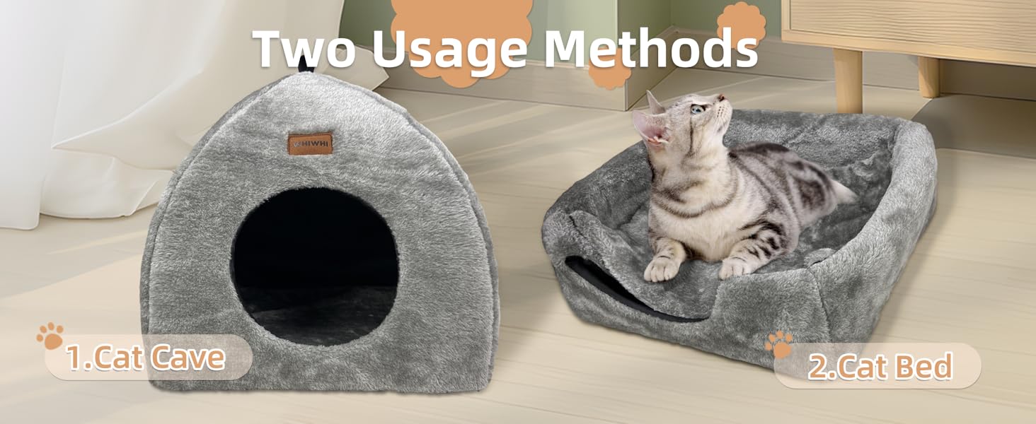 Котяча хатинка Whiwhi для дому, намет для котів із м'яким плюшевим матрацом, складаний сірий будиночок 45x45x41 см