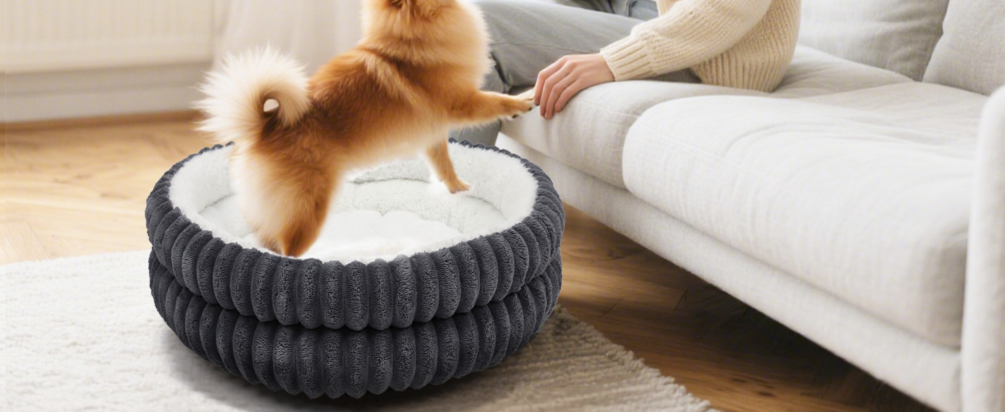 Кігтечка для котів XIAPIA, м'яке ліжко-лежанка 58x20 см, зручне та тепле місце для відпочинку котів та маленьких собак, ортопедичне ліжко з неслизьким дном (сірий, кругле)