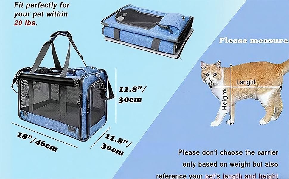Транспортна переноска для собак та котів SHJOEE, складана, синього кольору, 46 x 46 x 30 см