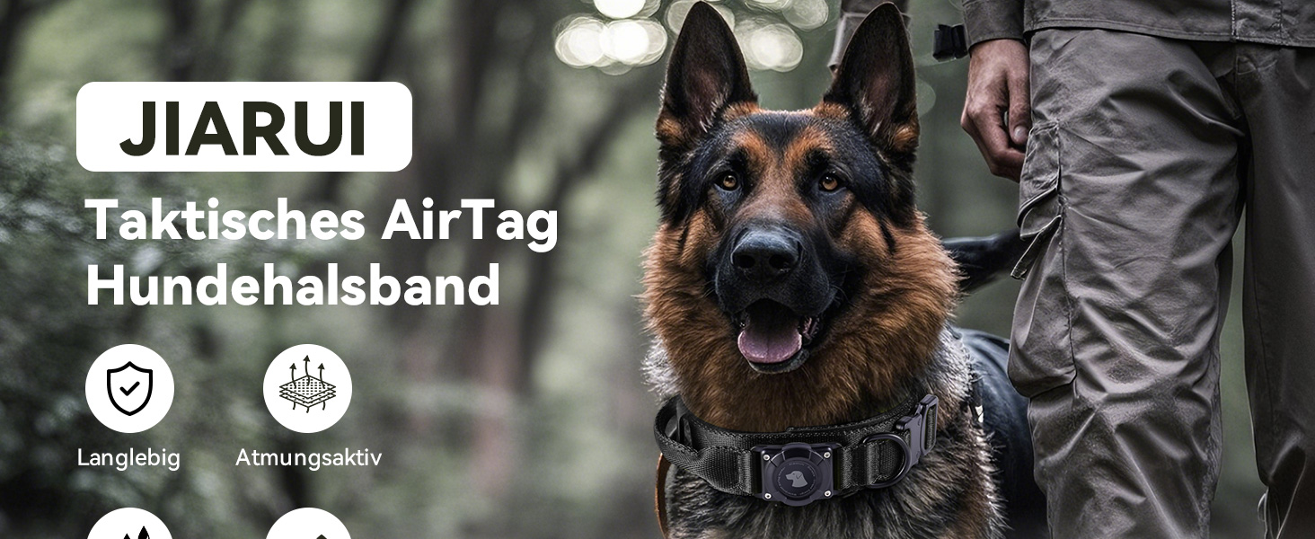 Тактичне собаче нашийник DE JIARUI з ручкою, водонепроникний Airtag нашийник для собак, товстий регульований нашийник для собак з м'якою підкладкою, металева застібка для собак середніх та великих порід (зелений, M(15'-19')) Зелений L(18'-23')