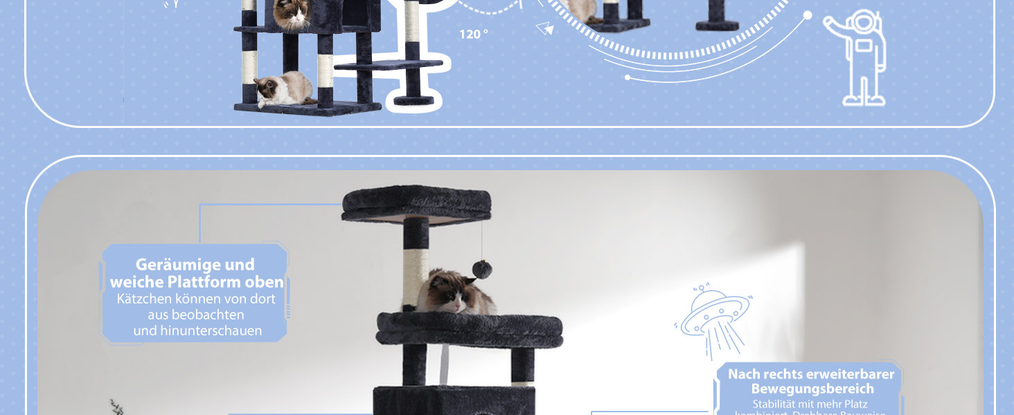 Котячий будиночок Hey-brother XXL для великих котів, 180 см, стабільний, сірий (EMPJ038MU)