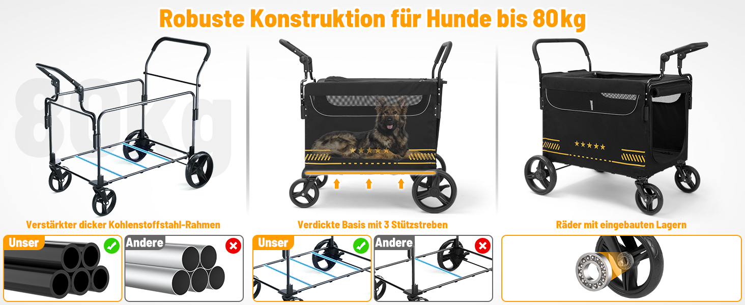 Транспортна візок для собак, важкий, з розкладною рампою, до 80 кг, чорний