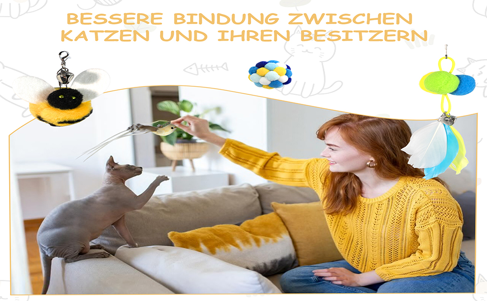 Інтерактивна іграшка для котів Hengsong: 2 шт. з дзвоном, пір'ям, м'ячиком. Розвиваюча іграшка для котів, кольорова, сучасна