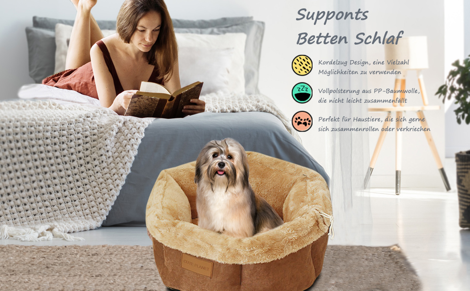 Кругле ліжко для котів та собак Galatée, м'яке та затишне, з антиковзною основою (M, коричневе)